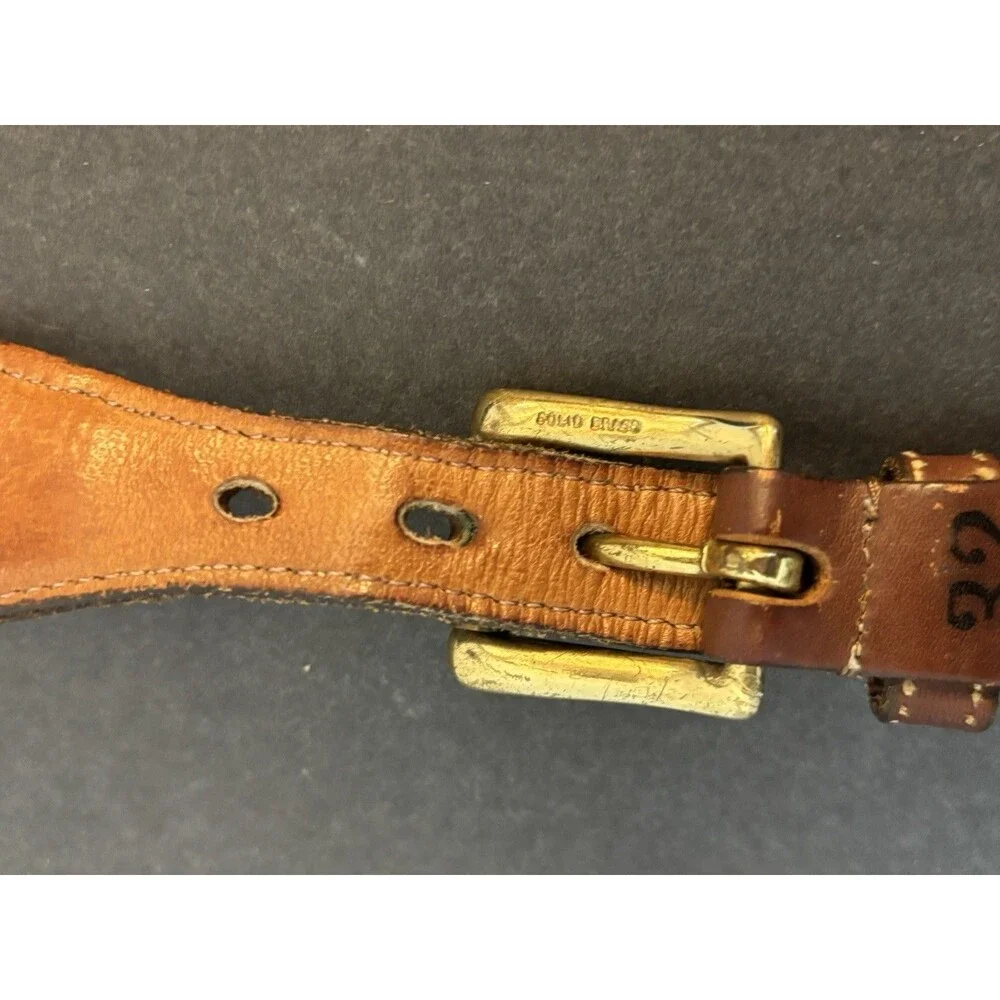Dooney & Bourke VTG Wool & Leather Belt Size 32 Blue Brown Solid Brass Buckle - Picture 3 of 7